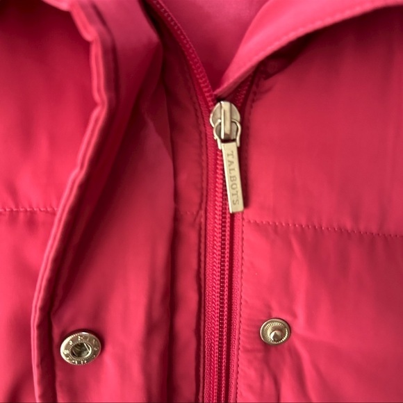 Talbots Pink Rose Down Puffer Vest Removable Hood Faux Fur - Picture 9 of 10